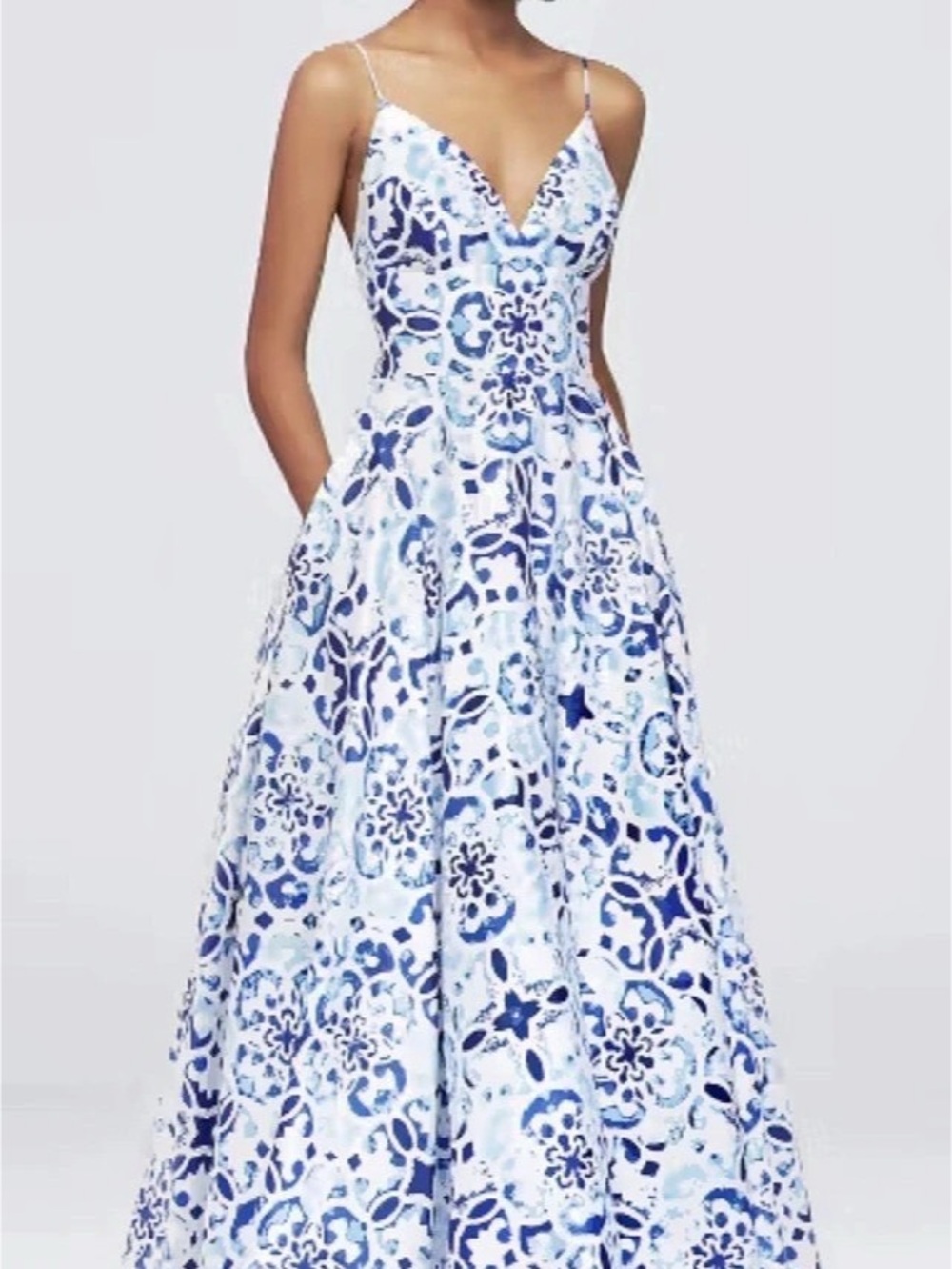 Betsy & Adam Mosaic Occassion Dress in White & Blue - Size 4- Like New
